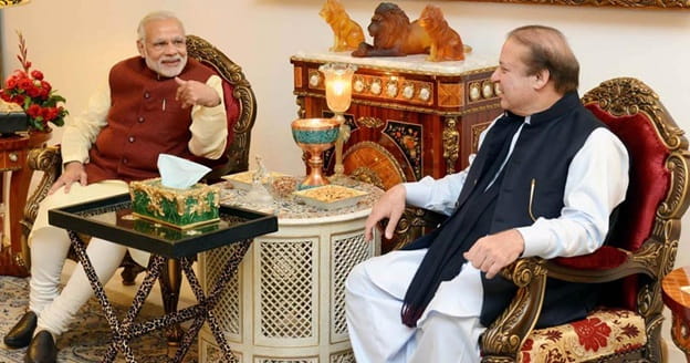 Indian Prime Minister Narendra Modi surprises his Pakistani counterpart Nawaz Sharif in Lahore, December 2015. | PTI.