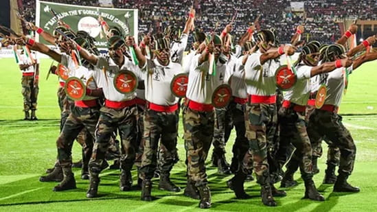 3rd Battalion Gurkha Regiment performing at the Indira Gandhi Athletic Stadium in Guwahati, September 2023