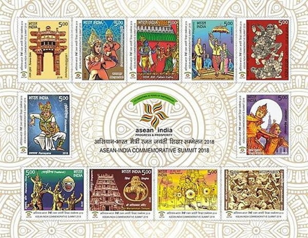 Commemorative stamps showing glimpses of Ramayana from different ASEAN countries.