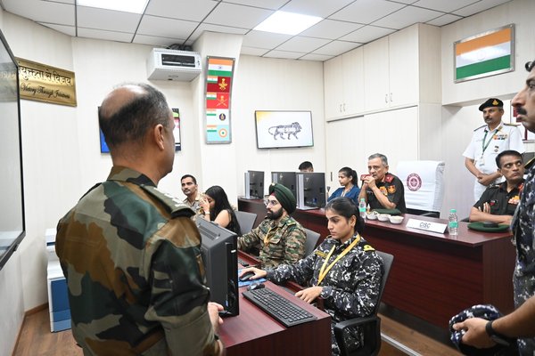 Former Chief of Defence Staff of India, General Anil Chauhan at a military cyber defence exercise