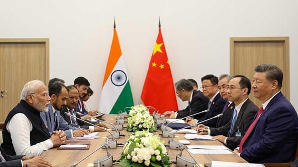 Indian delegation led by Prime Minister Narendra Modi and Chinese delegation led by President Xi Jinping meeting on the sidelines of the BRICS summit in Kazan, Russia on October 23, 2024