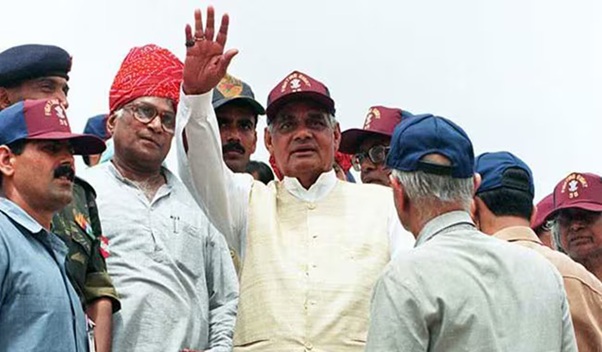 	Indian Prime Minister Atal Bihari Vajpayee at the Pokhran Test Range after the nuclear tests were successfully conducted in 199