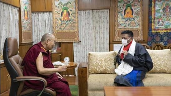 His Holiness at a meeting with Sikyong of the Tibetan government-in-exile Penpa Tsering. | tibet.net