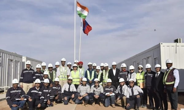 Indian and Mongolian teams at the Dornogovi oil refinery. | @EngineersInd/X.